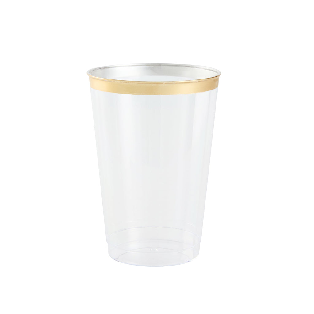 Chef 101 12 oz Clear Plastic Tumbler - with Gold Rim - 3" x 3" x 4 1/4" - 500 count box