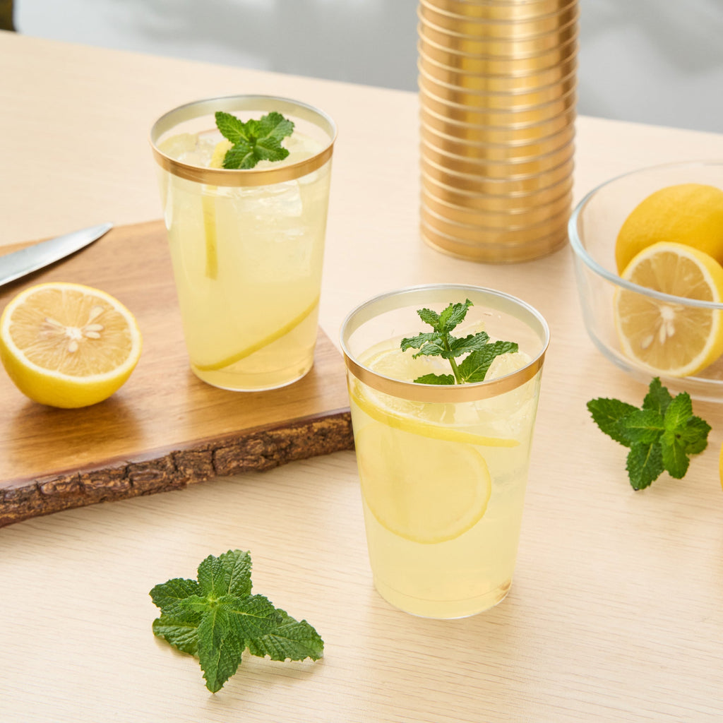 Chef 101 12 oz Clear Plastic Tumbler - with Gold Rim - 3" x 3" x 4 1/4" - 500 count box