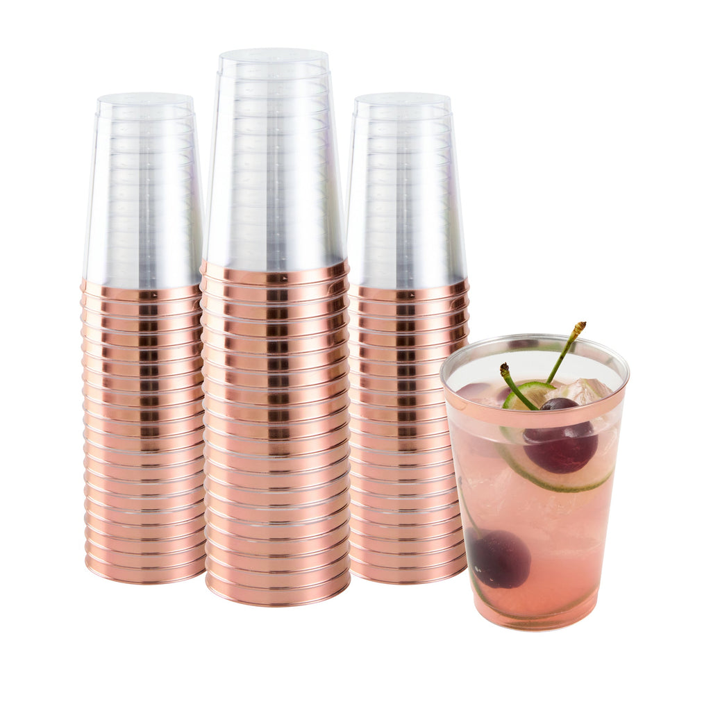 Chef 101 12 oz Clear Plastic Tumbler - with Rose Gold Rim - 3" x 3" x 4 1/4" - 500 count box