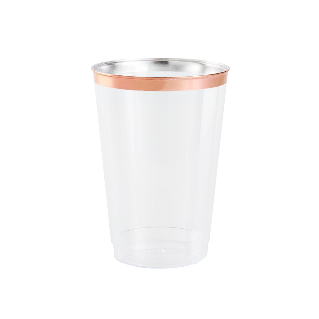 Chef 101 12 oz Clear Plastic Tumbler - with Rose Gold Rim - 3" x 3" x 4 1/4" - 20 count box