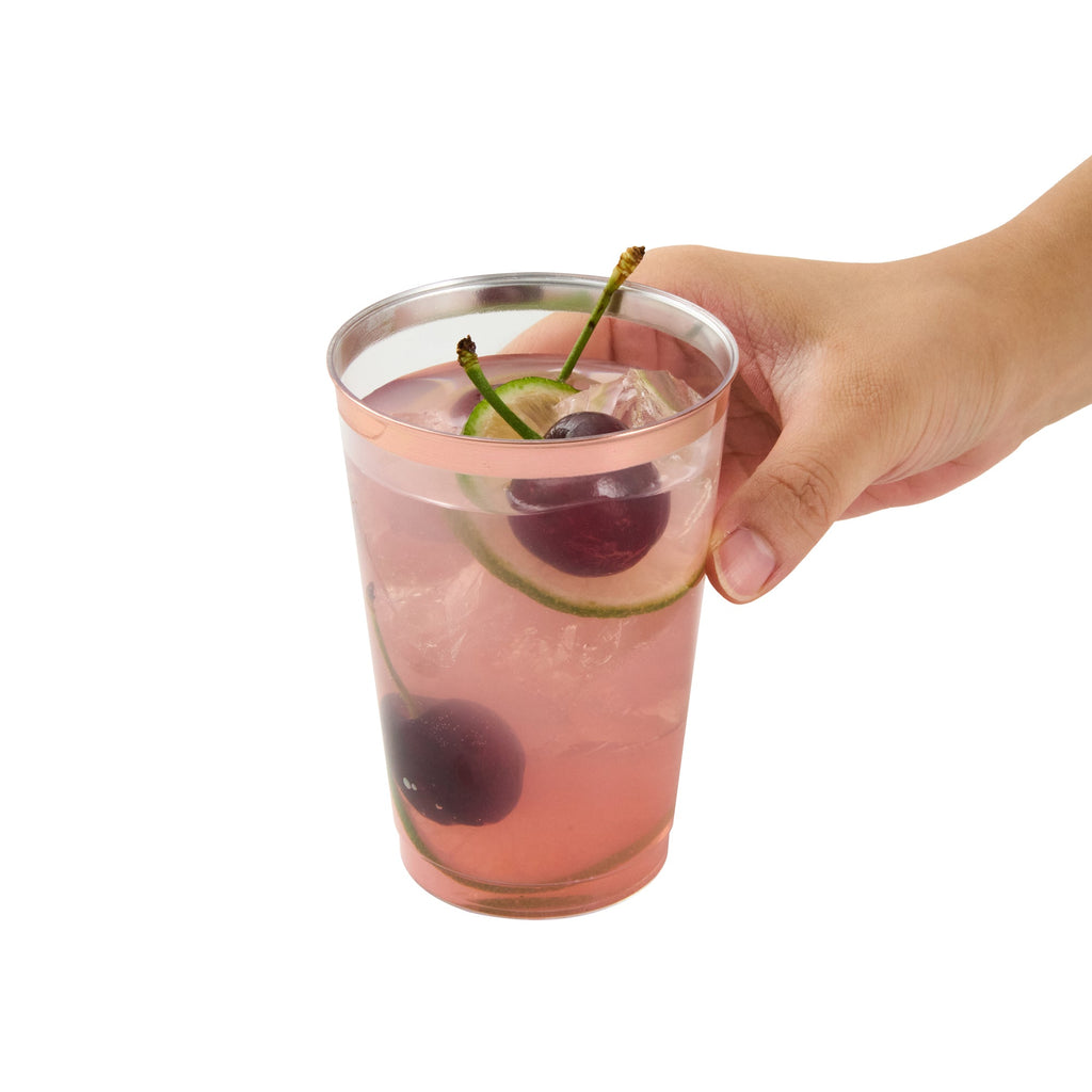 Chef 101 12 oz Clear Plastic Tumbler - with Rose Gold Rim - 3" x 3" x 4 1/4" - 500 count box