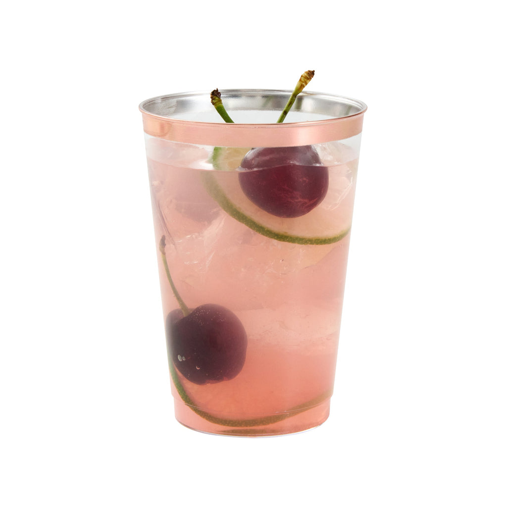 Chef 101 12 oz Clear Plastic Tumbler - with Rose Gold Rim - 3" x 3" x 4 1/4" - 500 count box