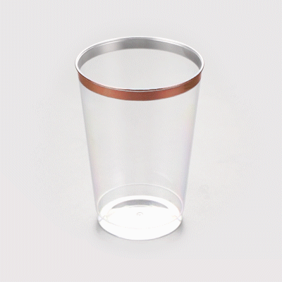 Chef 101 12 oz Clear Plastic Tumbler - with Rose Gold Rim - 3" x 3" x 4 1/4" - 500 count box