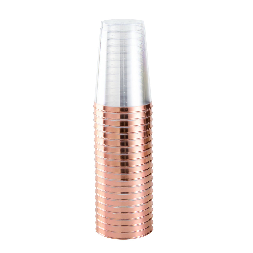 Chef 101 12 oz Clear Plastic Tumbler - with Rose Gold Rim - 3" x 3" x 4 1/4" - 500 count box