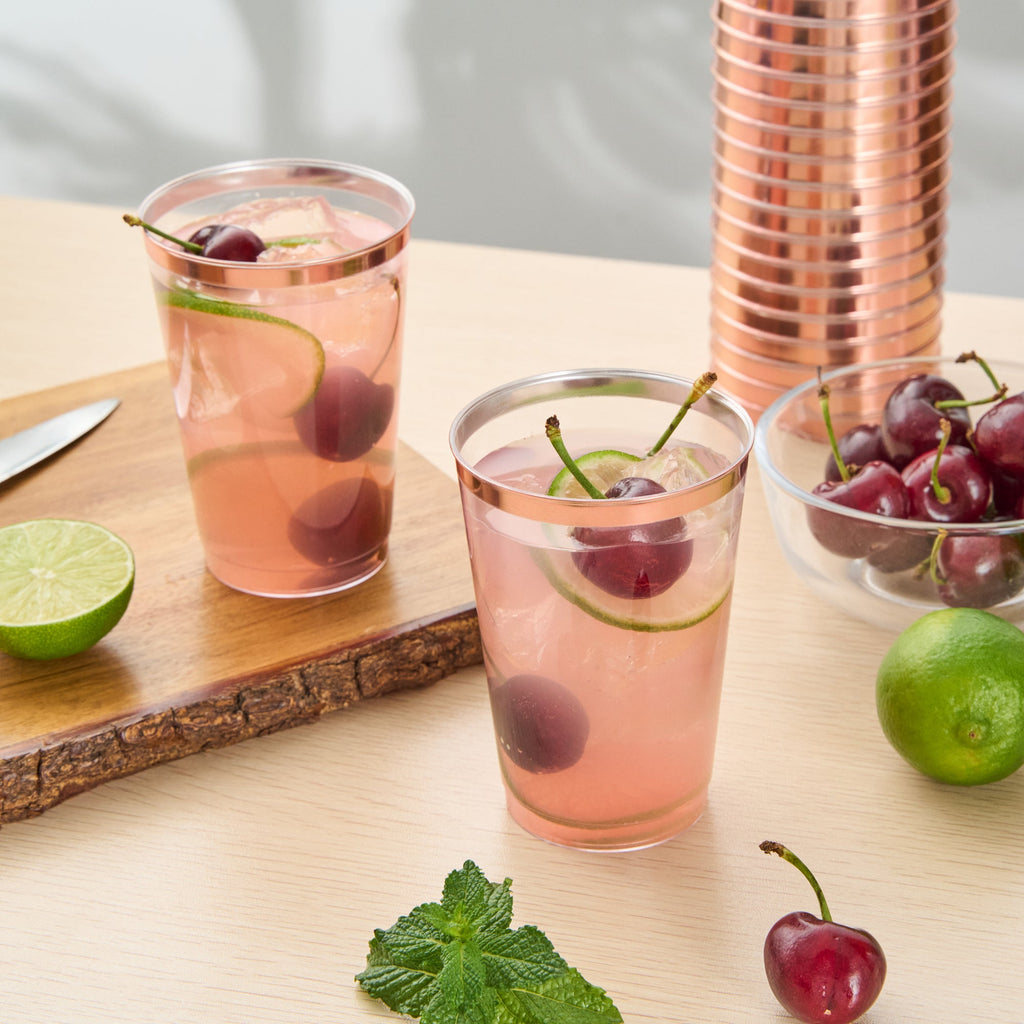 Chef 101 12 oz Clear Plastic Tumbler - with Rose Gold Rim - 3" x 3" x 4 1/4" - 500 count box