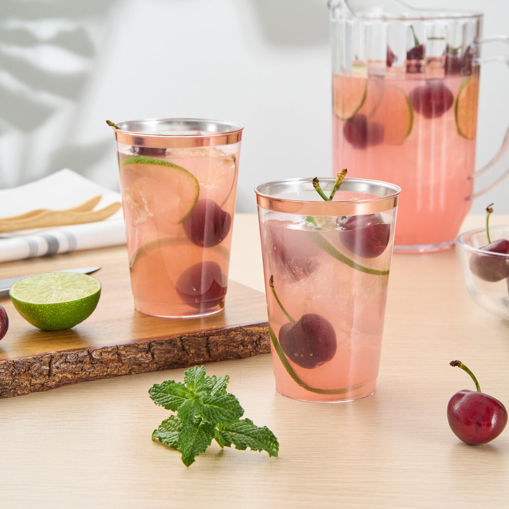 Chef 101 12 oz Clear Plastic Tumbler - with Rose Gold Rim - 3" x 3" x 4 1/4" - 500 count box