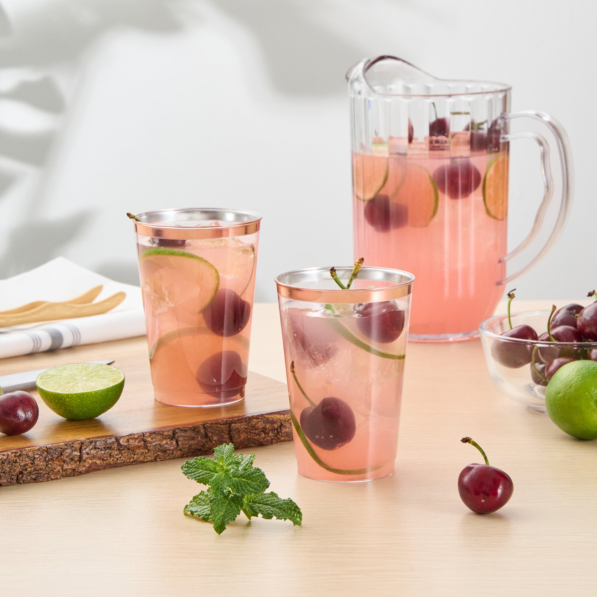 Chef 101 12 oz Clear Plastic Tumbler - with Rose Gold Rim - 3" x 3" x 4 1/4" - 500 count box