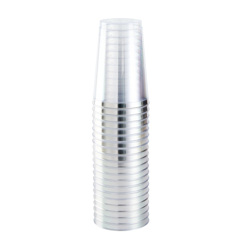Chef 101 12 oz Clear Plastic Tumbler - with Silver Rim - 3" x 3" x 4 1/4" - 500 count box