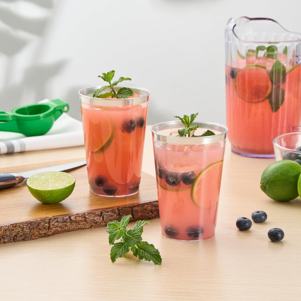 Chef 101 12 oz Clear Plastic Tumbler - with Silver Rim - 3" x 3" x 4 1/4" - 500 count box