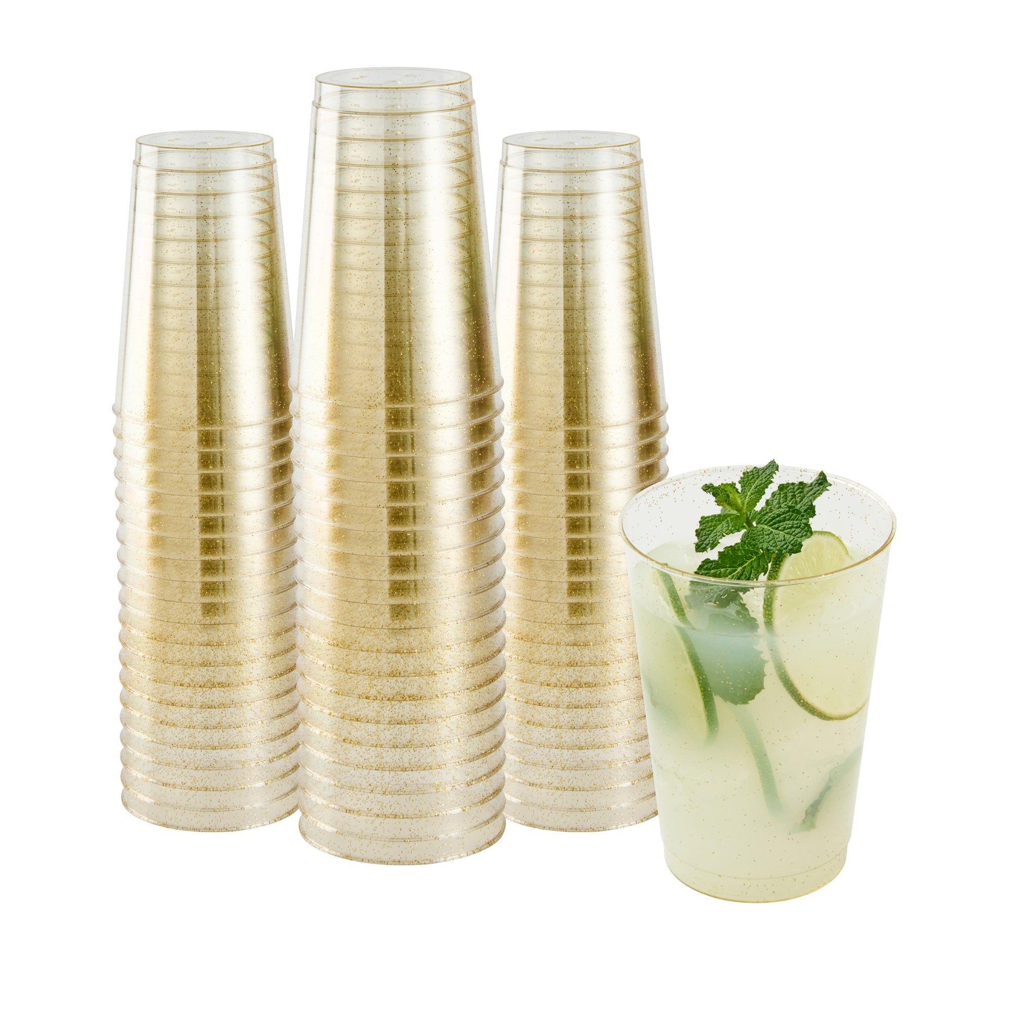 Chef 101 12 oz Gold Glitter Plastic Tumbler - 3" x 3" x 4 1/4" - 500 count box