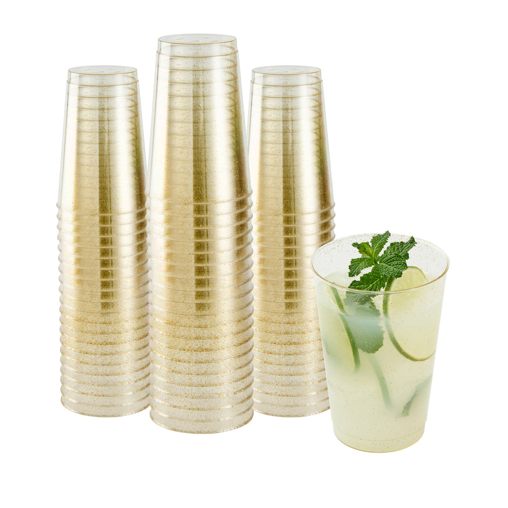 Chef 101 12 oz Gold Glitter Plastic Tumbler - 3" x 3" x 4 1/4" - 20 count box