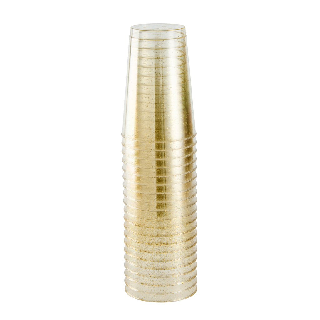 Chef 101 12 oz Gold Glitter Plastic Tumbler - 3" x 3" x 4 1/4" - 500 count box