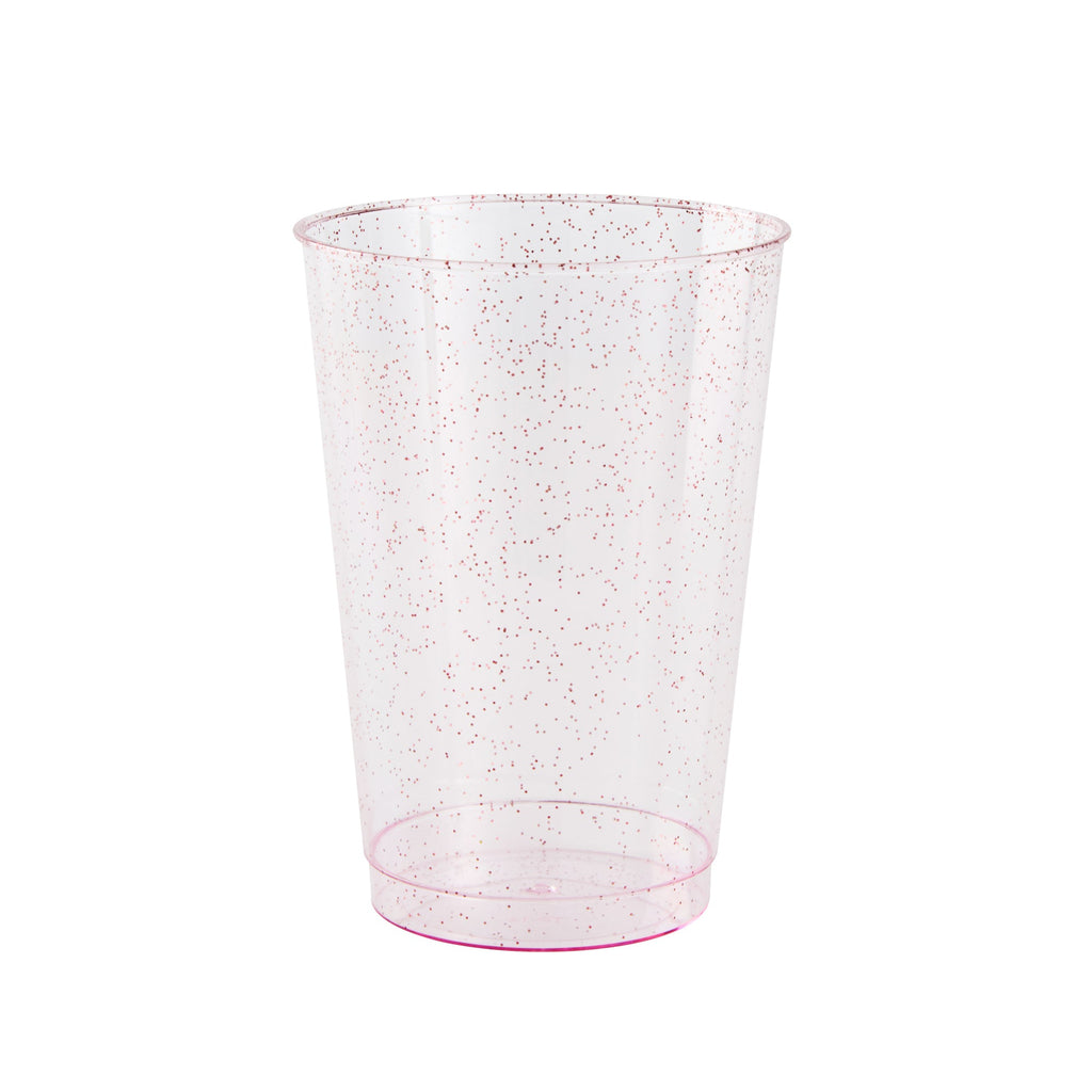 Chef 101 12 oz Pink Glitter Plastic Tumbler - 3" x 3" x 4 1/4" - 20 count box