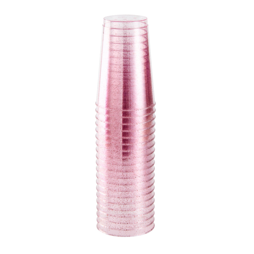 Chef 101 12 oz Pink Glitter Plastic Tumbler - 3" x 3" x 4 1/4" - 20 count box