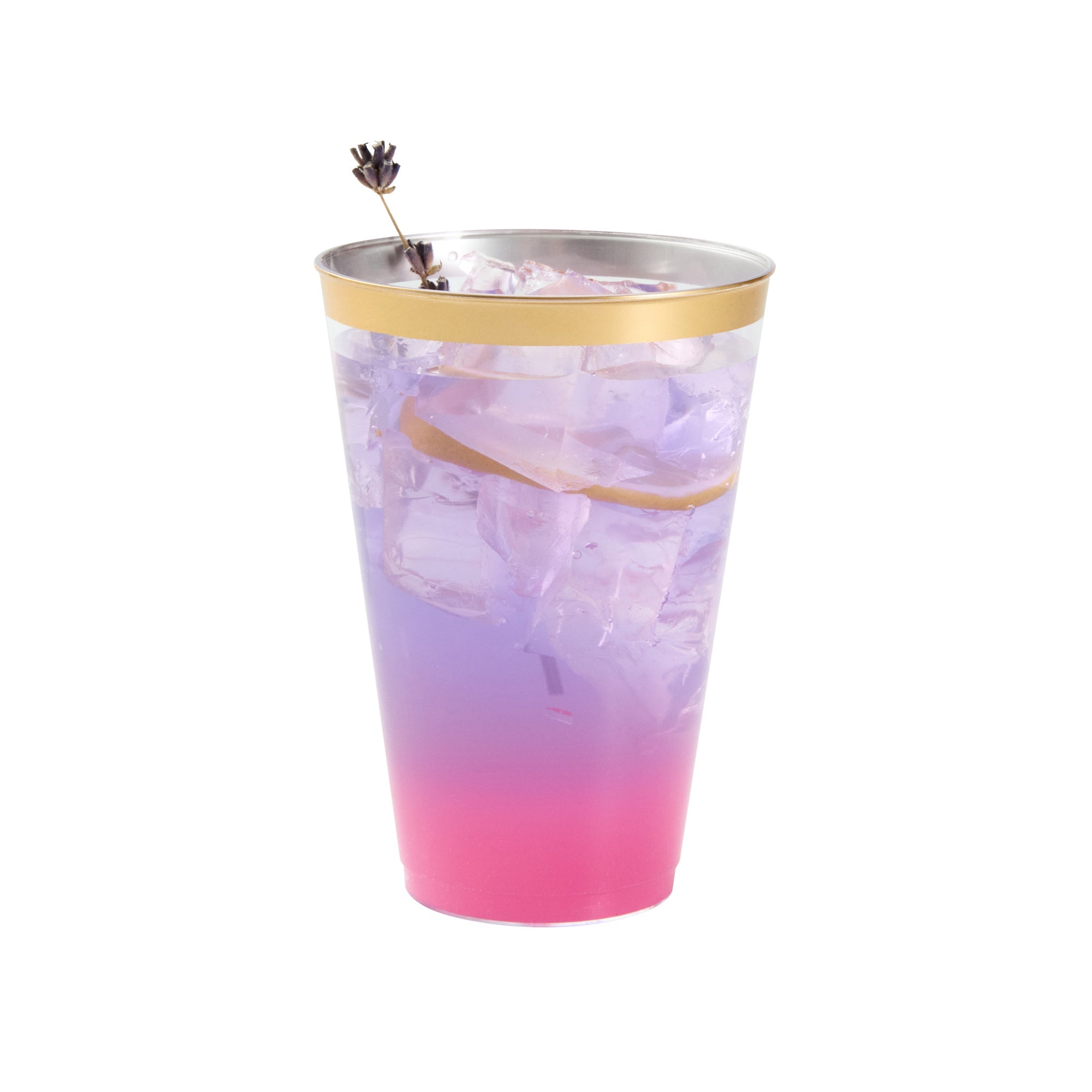 Chef 101 14 oz Clear Plastic Tumbler - with Gold Rim - 3 1/4" x 3 1/4" x 4 3/4" - 20 count box