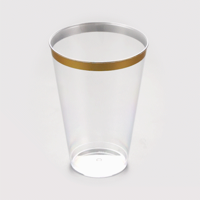 Chef 101 14 oz Clear Plastic Tumbler - with Gold Rim - 3 1/4" x 3 1/4" x 4 3/4" - 20 count box
