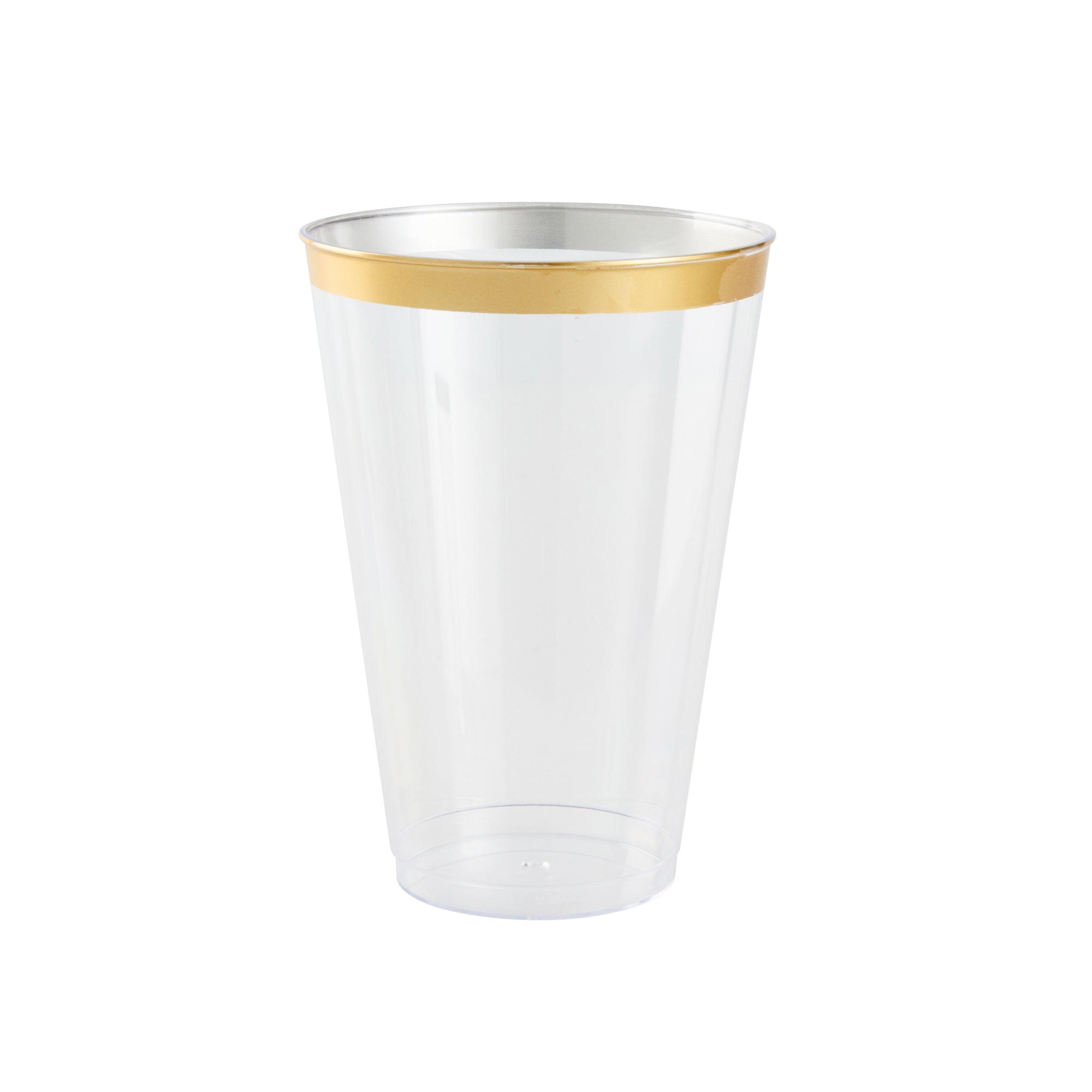 Chef 101 14 oz Clear Plastic Tumbler - with Gold Rim - 3 1/4" x 3 1/4" x 4 3/4" - 20 count box