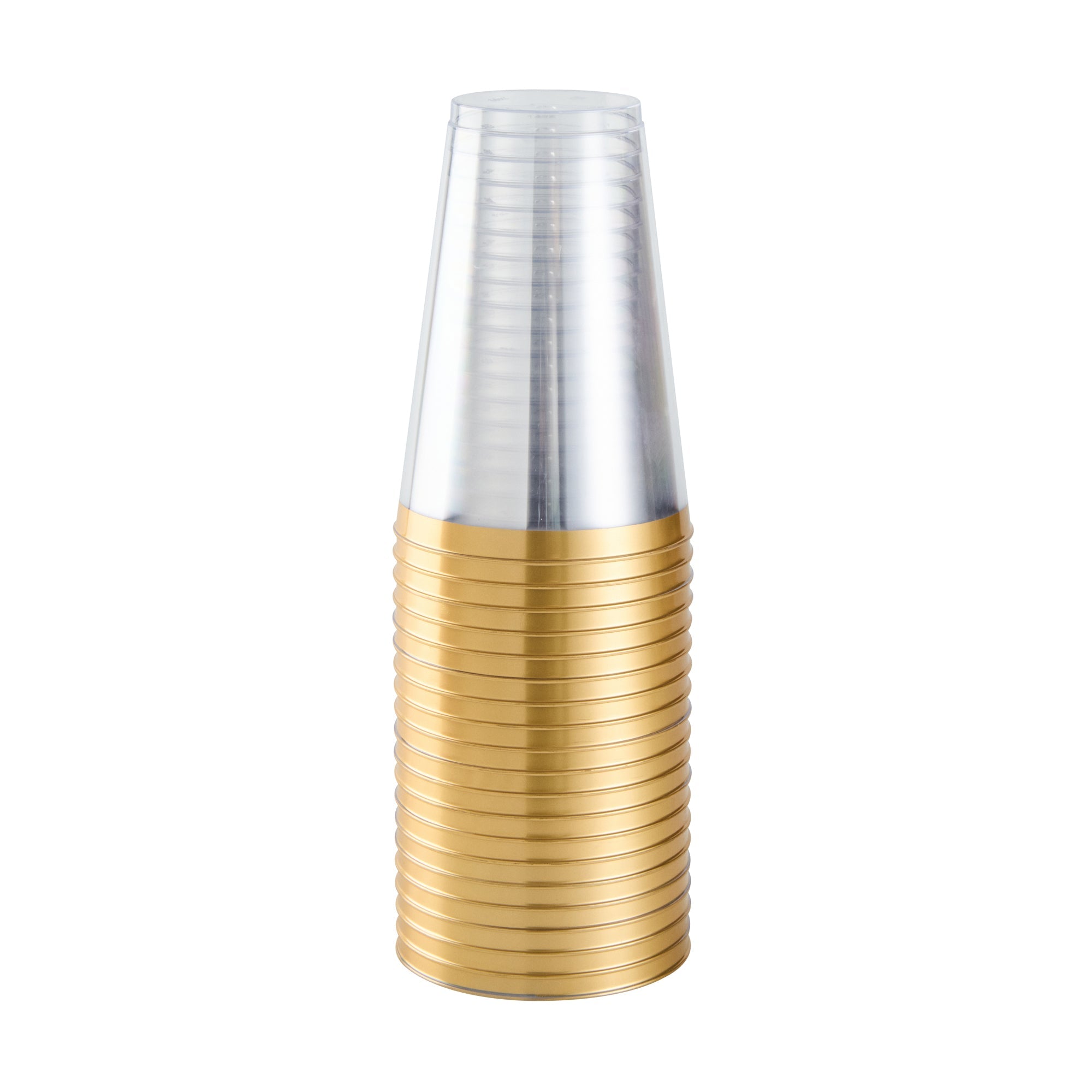 Chef 101 14 oz Clear Plastic Tumbler - with Gold Rim - 3 1/4" x 3 1/4" x 4 3/4" - 20 count box