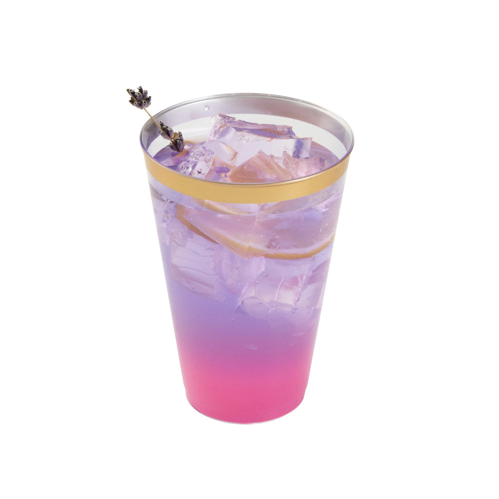 Chef 101 14 oz Clear Plastic Tumbler - with Gold Rim - 3 1/4" x 3 1/4" x 4 3/4" - 500 count box