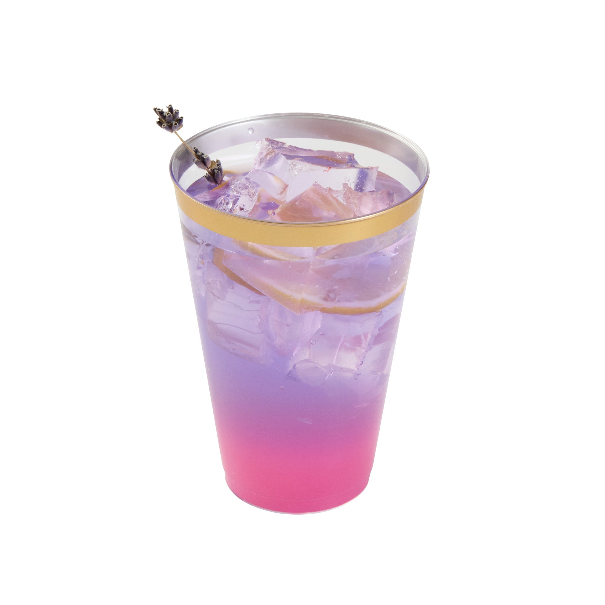 Chef 101 14 oz Clear Plastic Tumbler - with Gold Rim - 3 1/4" x 3 1/4" x 4 3/4" - 500 count box