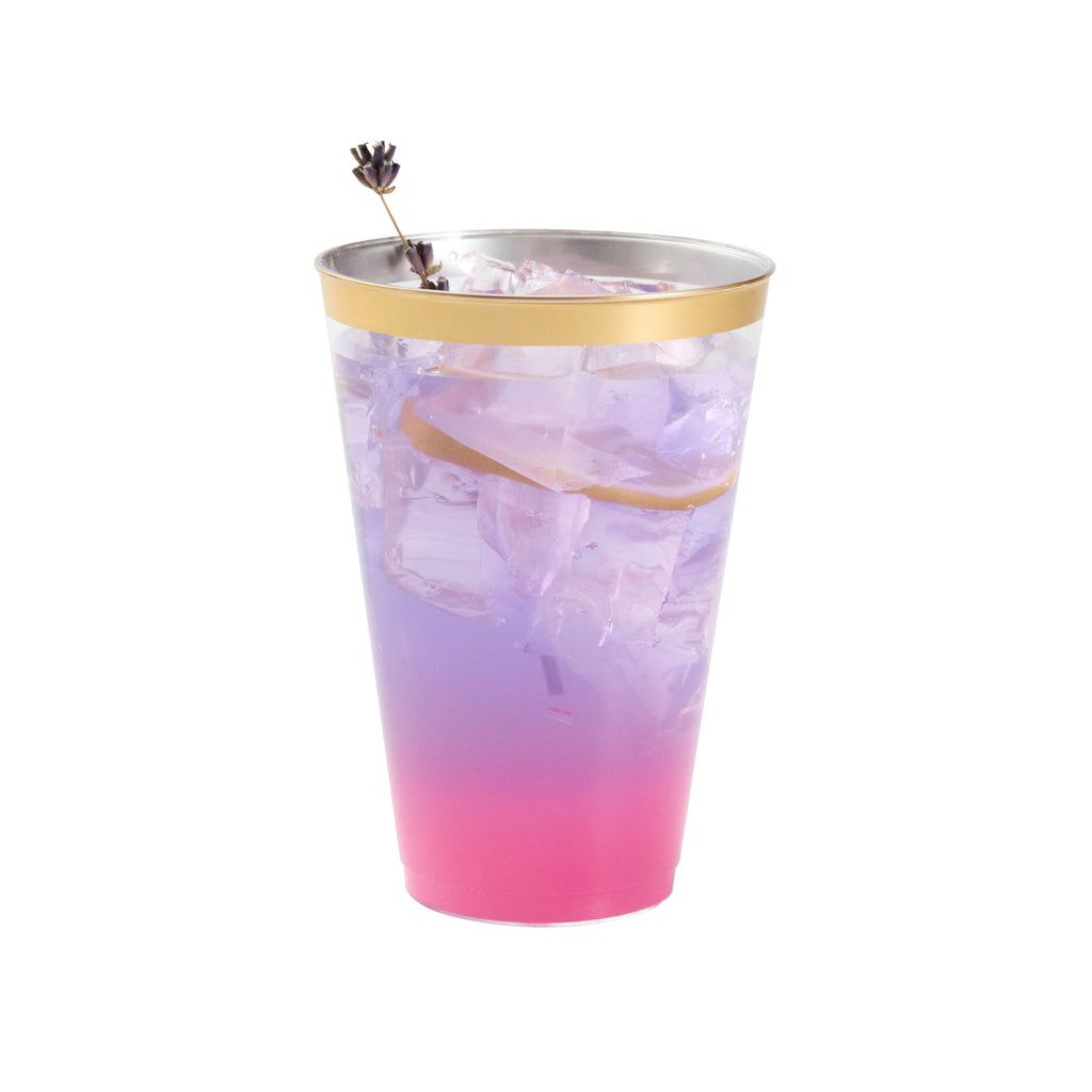 Chef 101 14 oz Clear Plastic Tumbler - with Gold Rim - 3 1/4" x 3 1/4" x 4 3/4" - 500 count box