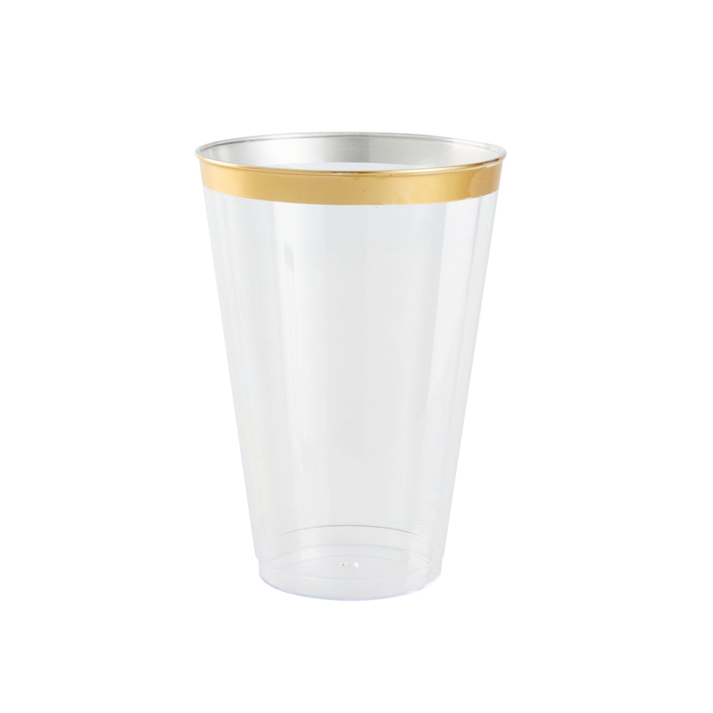 Chef 101 14 oz Clear Plastic Tumbler - with Gold Rim - 3 1/4" x 3 1/4" x 4 3/4" - 500 count box