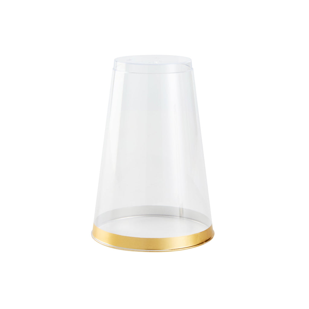 Chef 101 14 oz Clear Plastic Tumbler - with Gold Rim - 3 1/4" x 3 1/4" x 4 3/4" - 500 count box