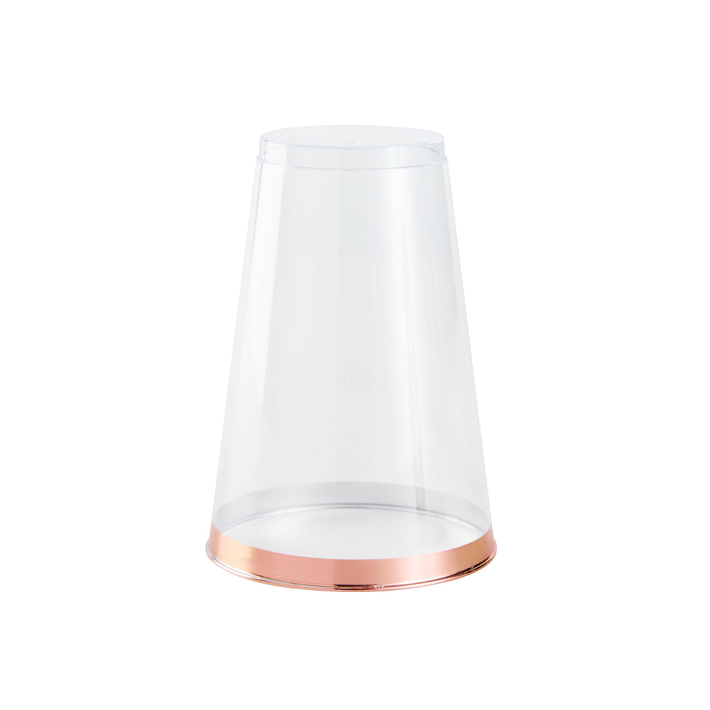Chef 101 14 oz Clear Plastic Tumbler - with Rose Gold Rim - 3 1/4" x 3 1/4" x 4 3/4" - 20 count box