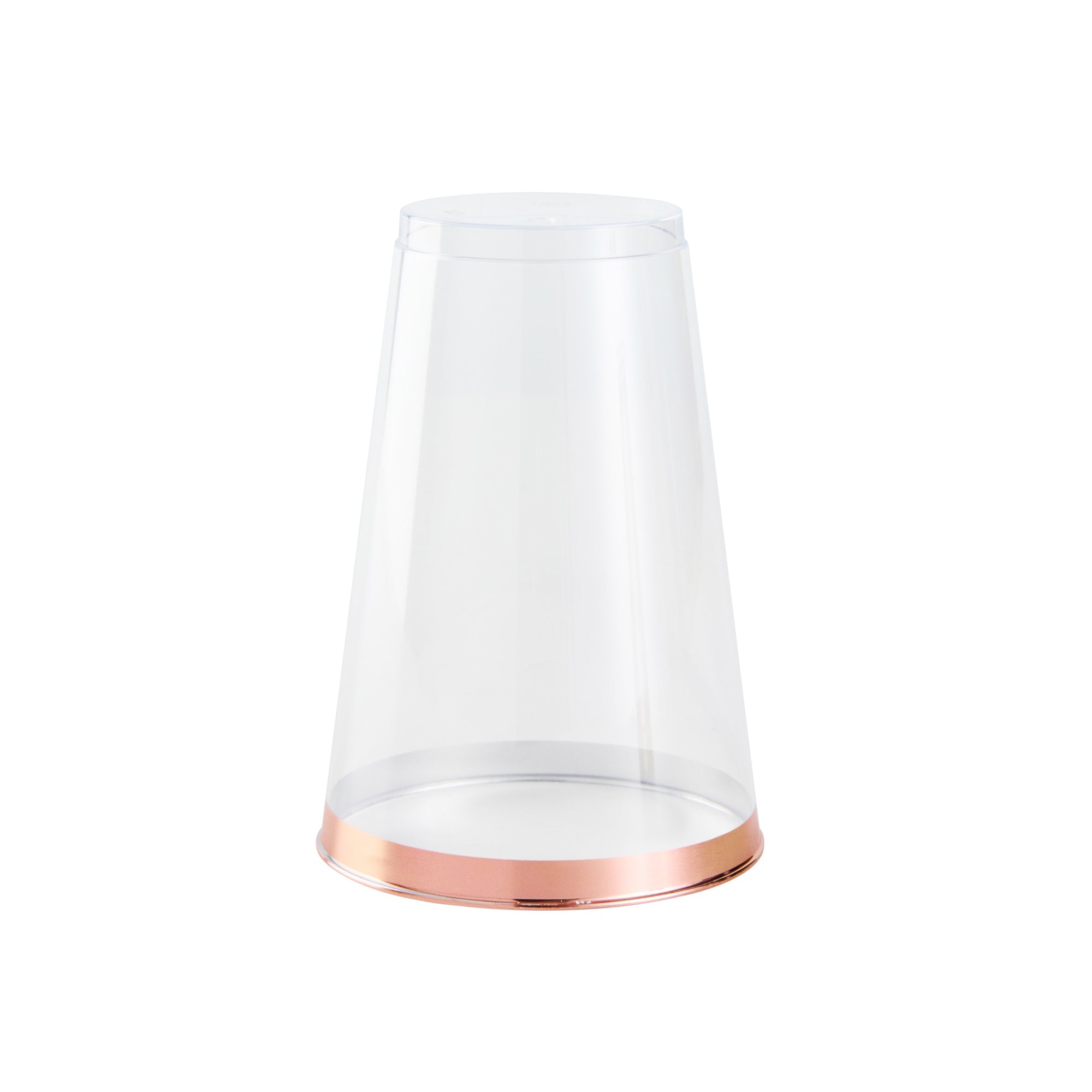 Chef 101 14 oz Clear Plastic Tumbler - with Rose Gold Rim - 3 1/4" x 3 1/4" x 4 3/4" - 20 count box