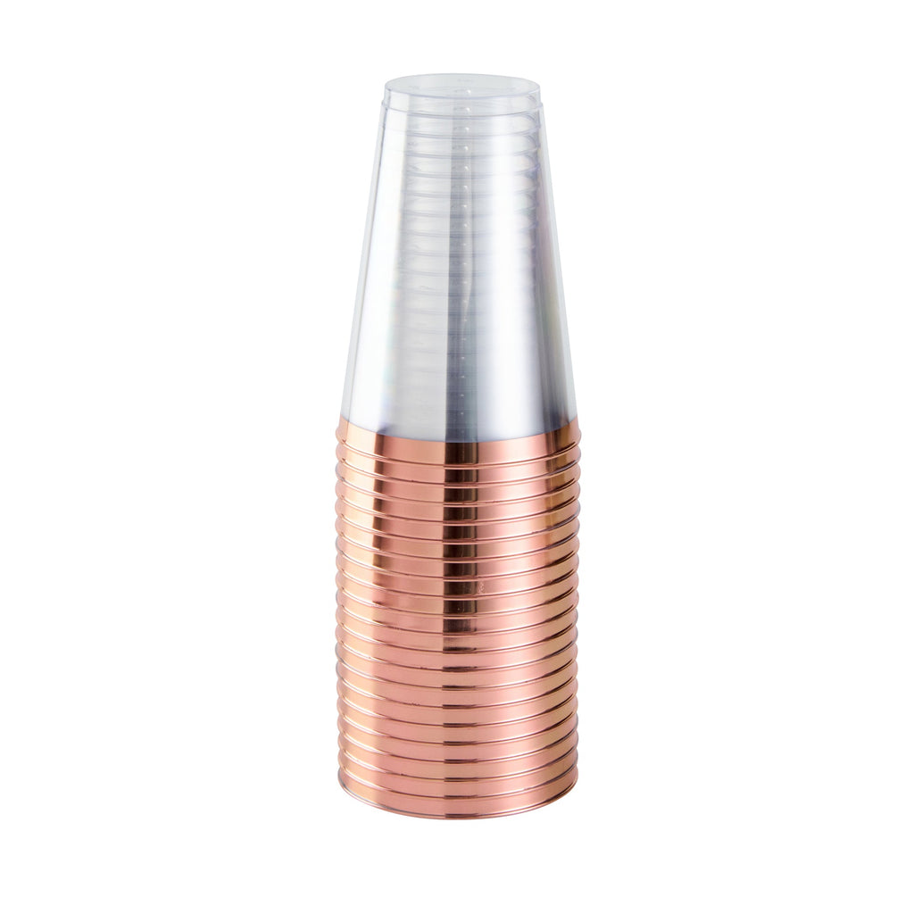 Chef 101 14 oz Clear Plastic Tumbler - with Rose Gold Rim - 3 1/4" x 3 1/4" x 4 3/4" - 20 count box