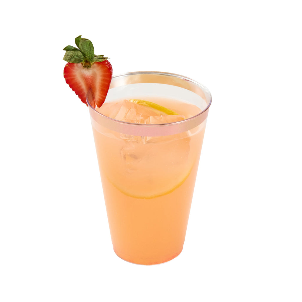Chef 101 14 oz Clear Plastic Tumbler - with Rose Gold Rim - 3 1/4" x 3 1/4" x 4 3/4" - 500 count box