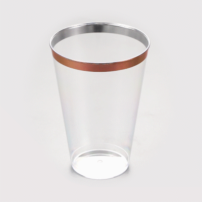 Chef 101 14 oz Clear Plastic Tumbler - with Rose Gold Rim - 3 1/4" x 3 1/4" x 4 3/4" - 500 count box