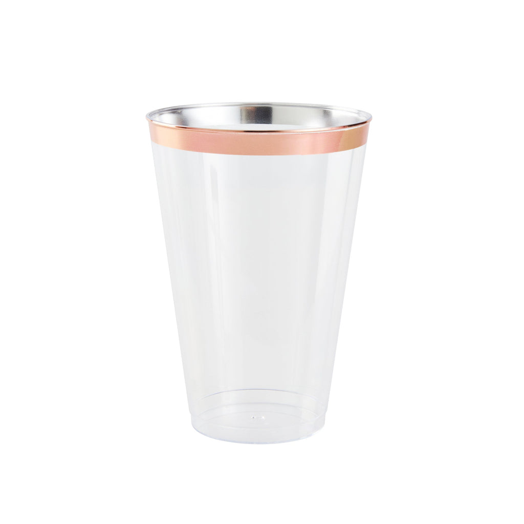Chef 101 14 oz Clear Plastic Tumbler - with Rose Gold Rim - 3 1/4" x 3 1/4" x 4 3/4" - 500 count box