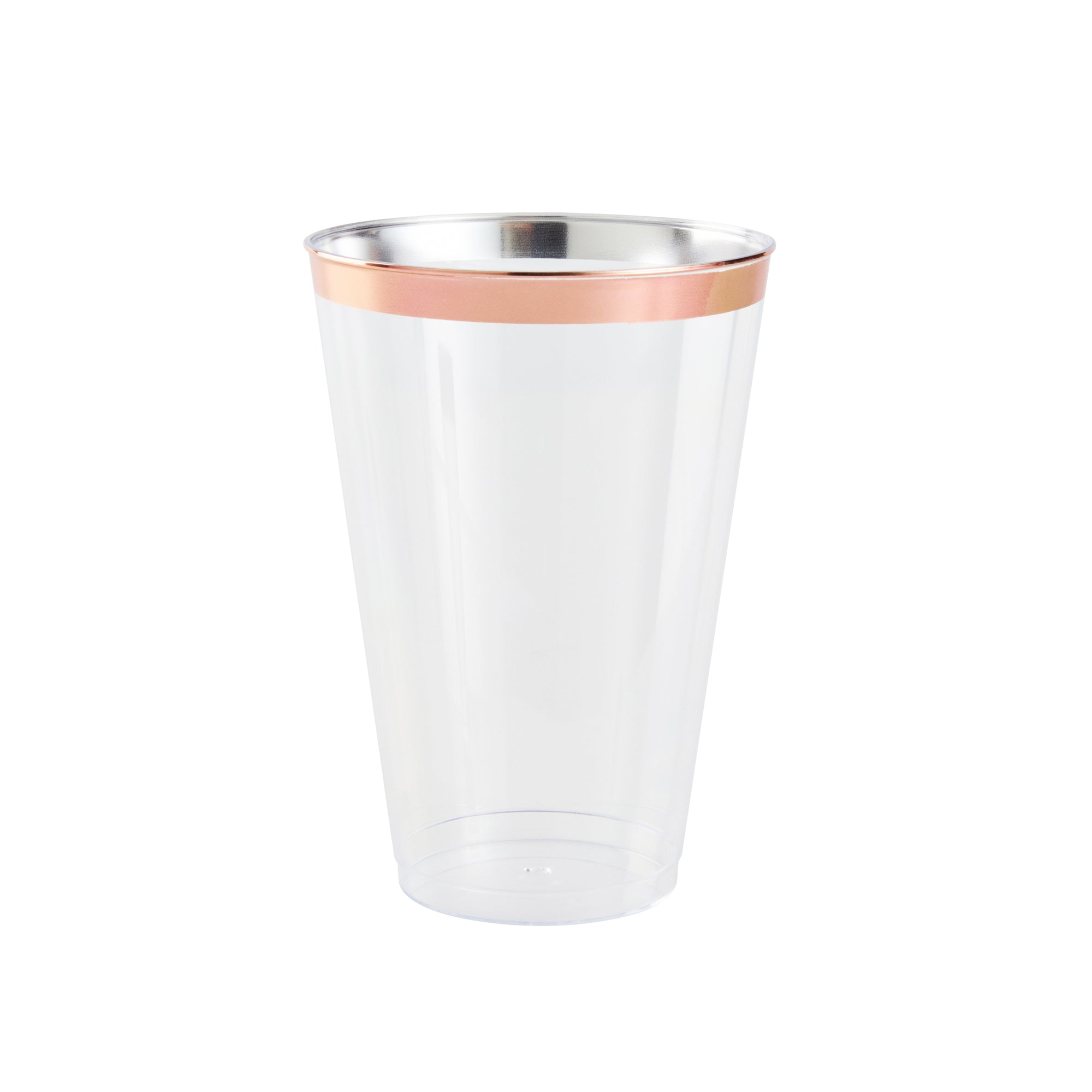 Chef 101 14 oz Clear Plastic Tumbler - with Rose Gold Rim - 3 1/4" x 3 1/4" x 4 3/4" - 500 count box
