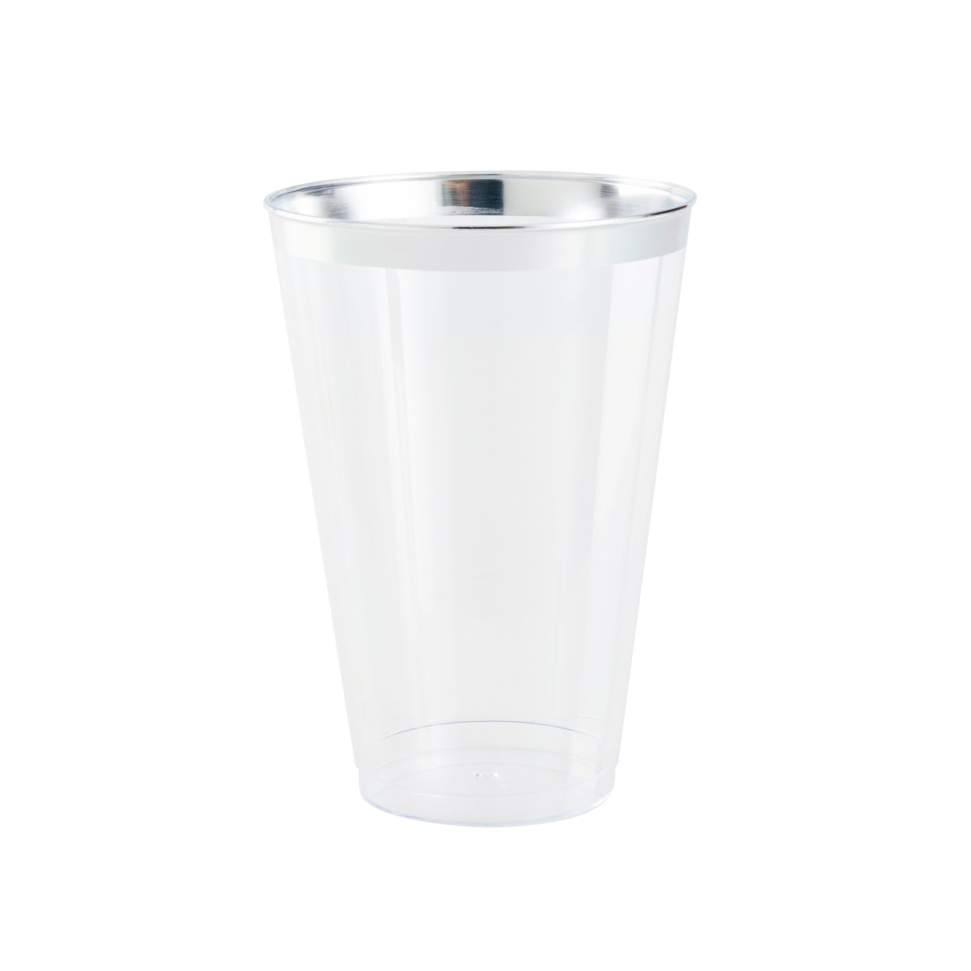 Chef 101 14 oz Clear Plastic Tumbler - with Silver Rim - 3 1/4" x 3 1/4" x 4 3/4" - 20 count box