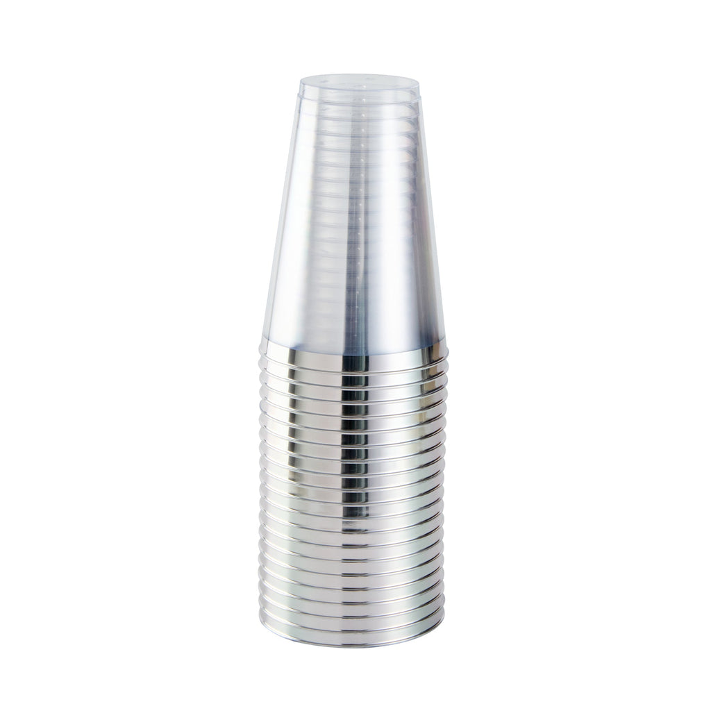 Chef 101 14 oz Clear Plastic Tumbler - with Silver Rim - 3 1/4" x 3 1/4" x 4 3/4" - 20 count box