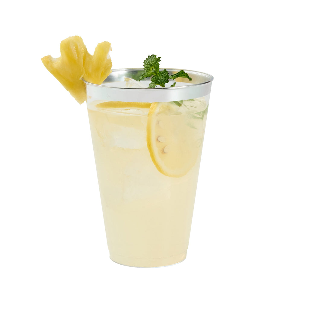 Chef 101 14 oz Clear Plastic Tumbler - with Silver Rim - 3 1/4" x 3 1/4" x 4 3/4" - 500 count box