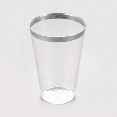 Chef 101 14 oz Clear Plastic Tumbler - with Silver Rim - 3 1/4" x 3 1/4" x 4 3/4" - 500 count box