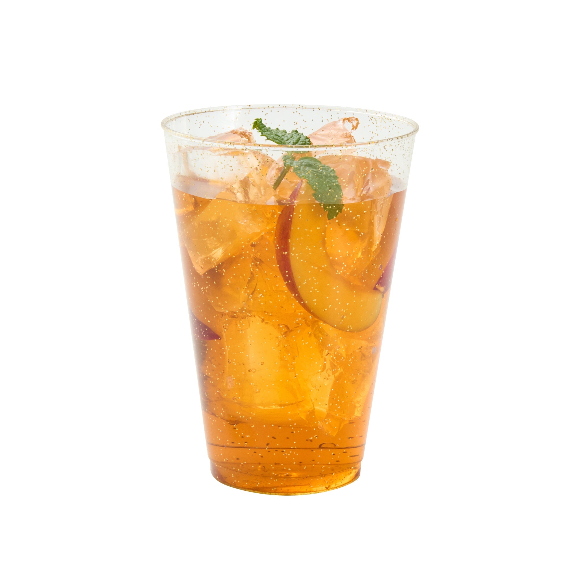 Chef 101 14 oz Gold Glitter Plastic Tumbler - 3 1/4" x 3 1/4" x 4 3/4" - 20 count box