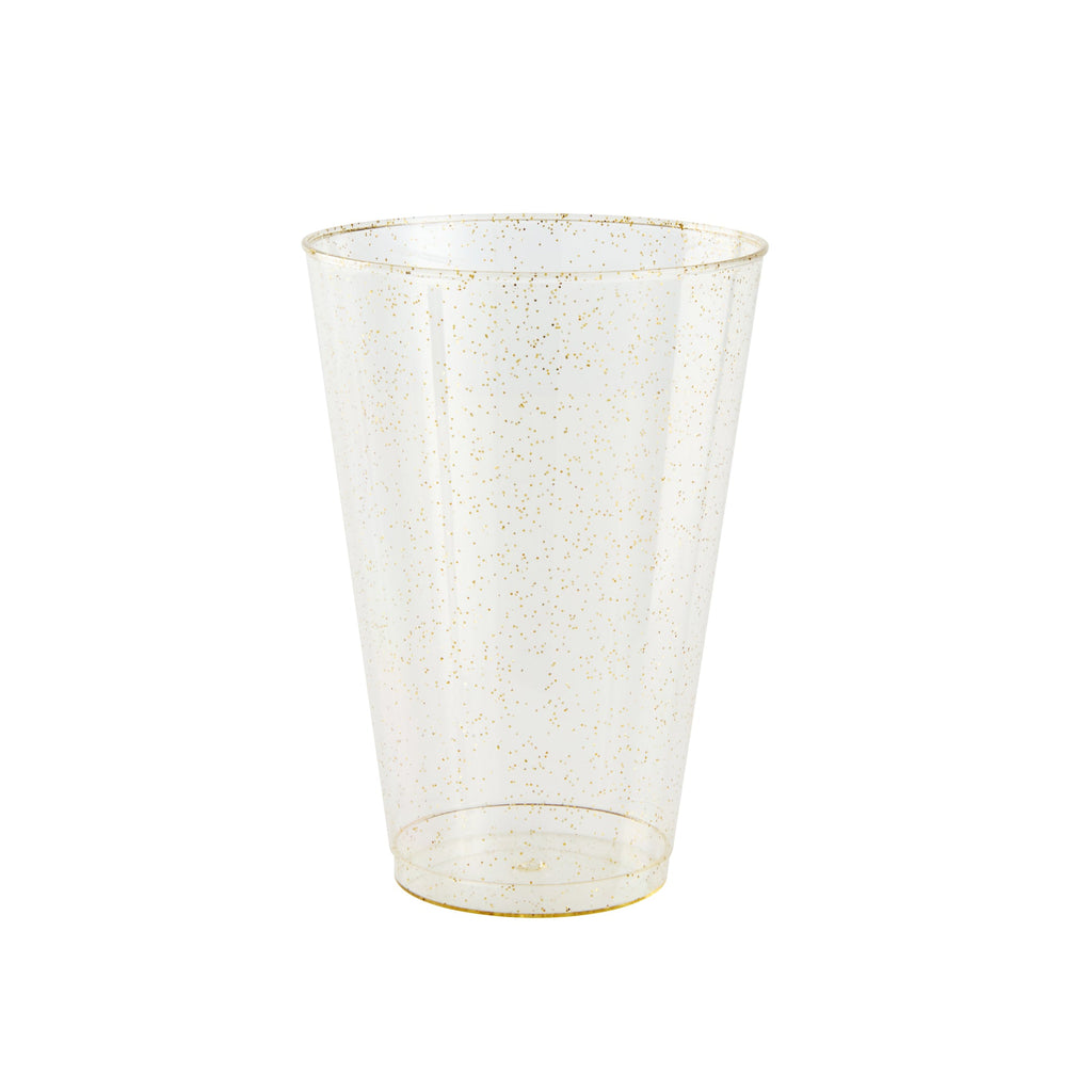 Chef 101 14 oz Gold Glitter Plastic Tumbler - 3 1/4" x 3 1/4" x 4 3/4" - 20 count box