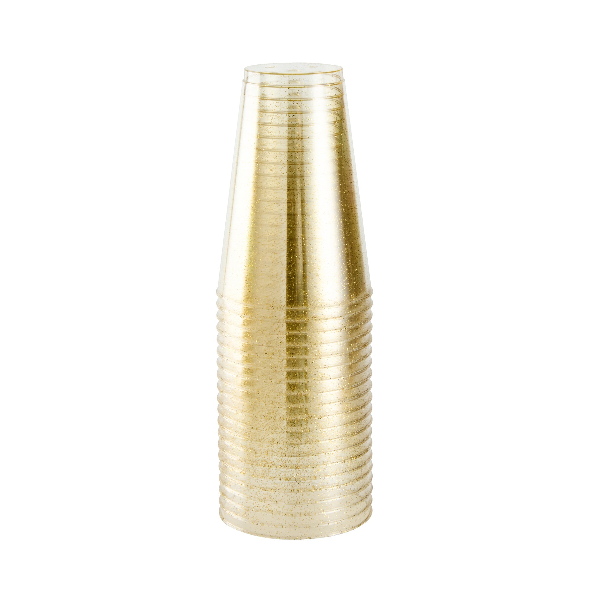 Chef 101 14 oz Gold Glitter Plastic Tumbler - 3 1/4" x 3 1/4" x 4 3/4" - 20 count box