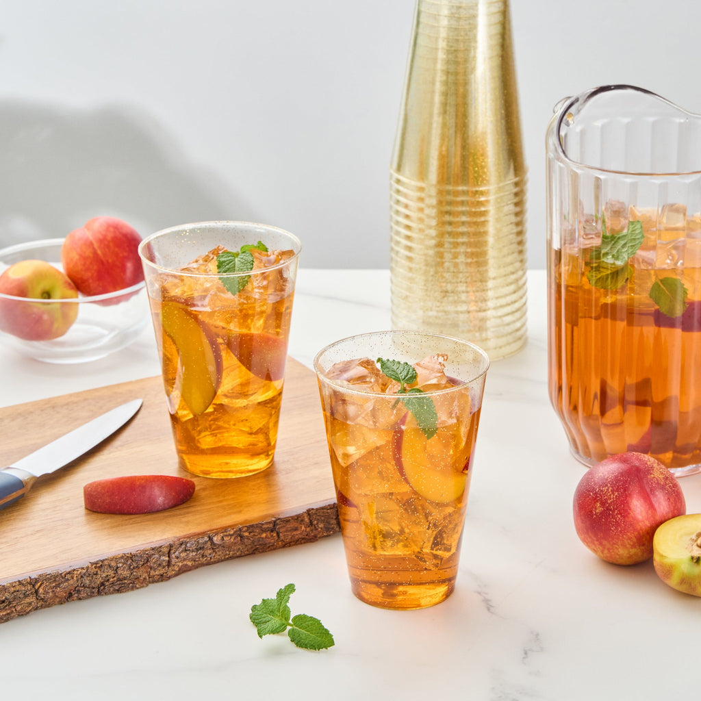 Chef 101 14 oz Gold Glitter Plastic Tumbler - 3 1/4" x 3 1/4" x 4 3/4" - 500 count box