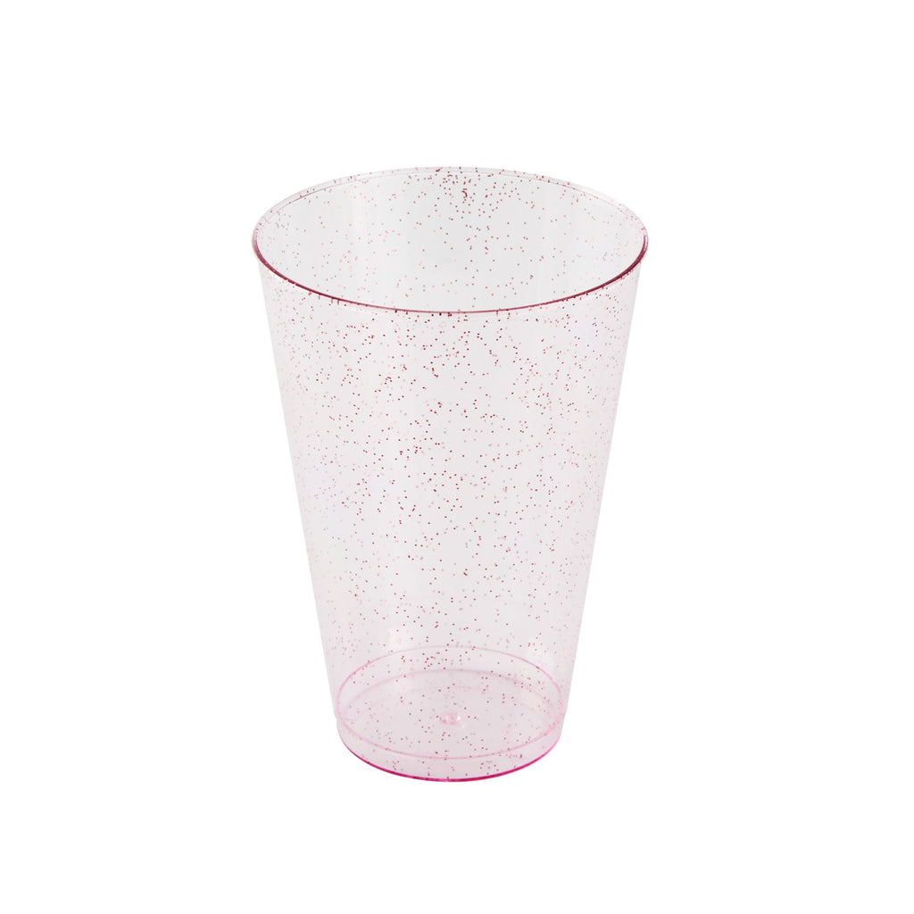 Chef 101 14 oz Pink Glitter Plastic Tumbler - 3 1/4" x 3 1/4" x 4 3/4" - 20 count box