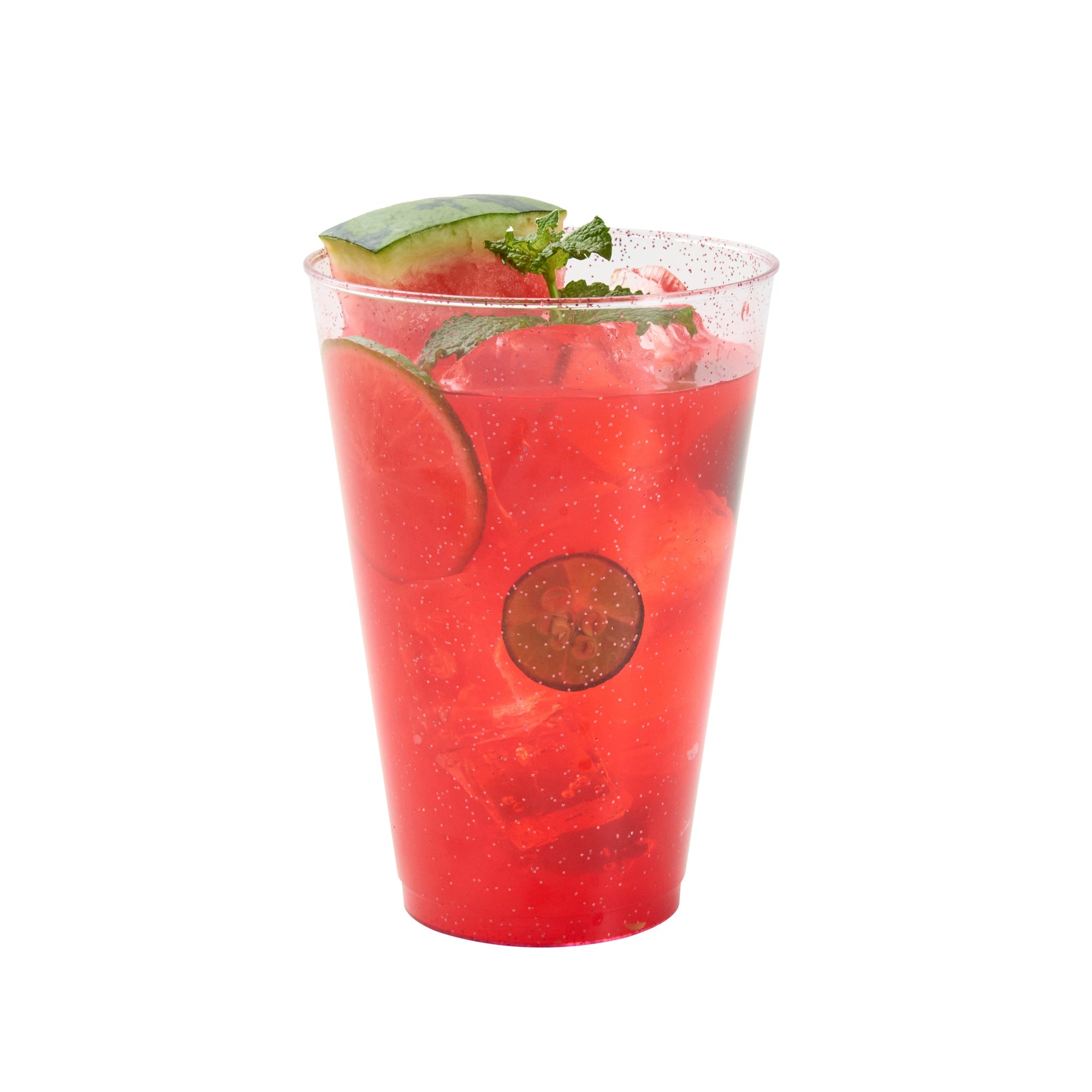 Chef 101 14 oz Pink Glitter Plastic Tumbler - 3 1/4" x 3 1/4" x 4 3/4" - 20 count box
