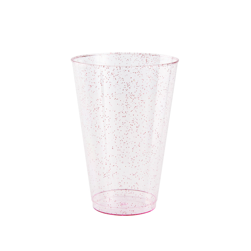 Chef 101 14 oz Pink Glitter Plastic Tumbler - 3 1/4" x 3 1/4" x 4 3/4" - 20 count box