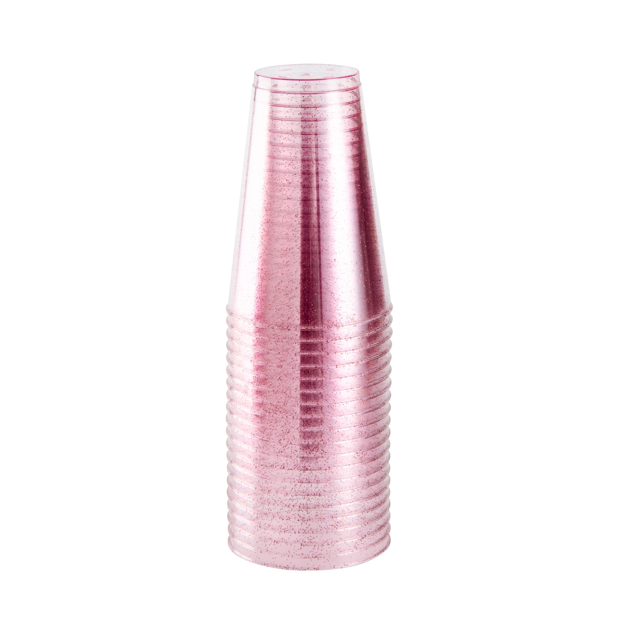 Chef 101 14 oz Pink Glitter Plastic Tumbler - 3 1/4" x 3 1/4" x 4 3/4" - 20 count box