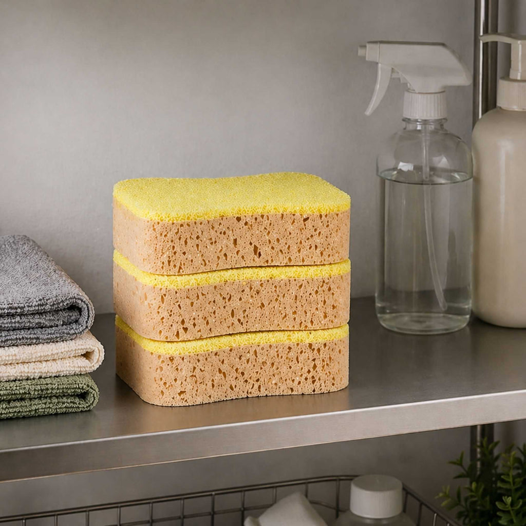 Clean Tek Professional Jumbo Beige Grip Sponge / Yellow Scouring Pad Combo - 7 3/4" x 5" x 2 1/4" - 1 count box