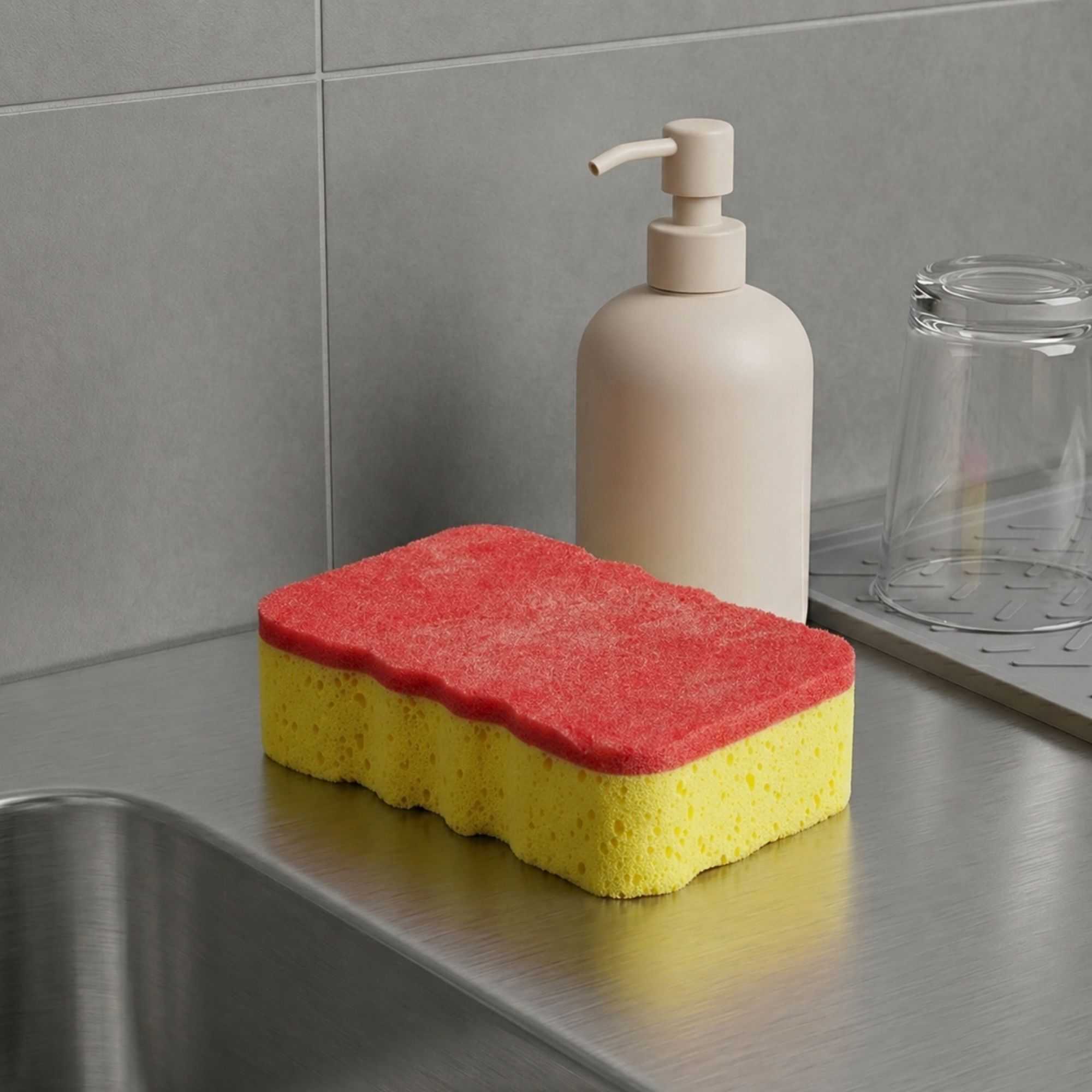 Clean Tek Professional Jumbo Yellow Grip Sponge / Red Scouring Pad Combo - 7 1/2" x 5" x 2" - 100 count box