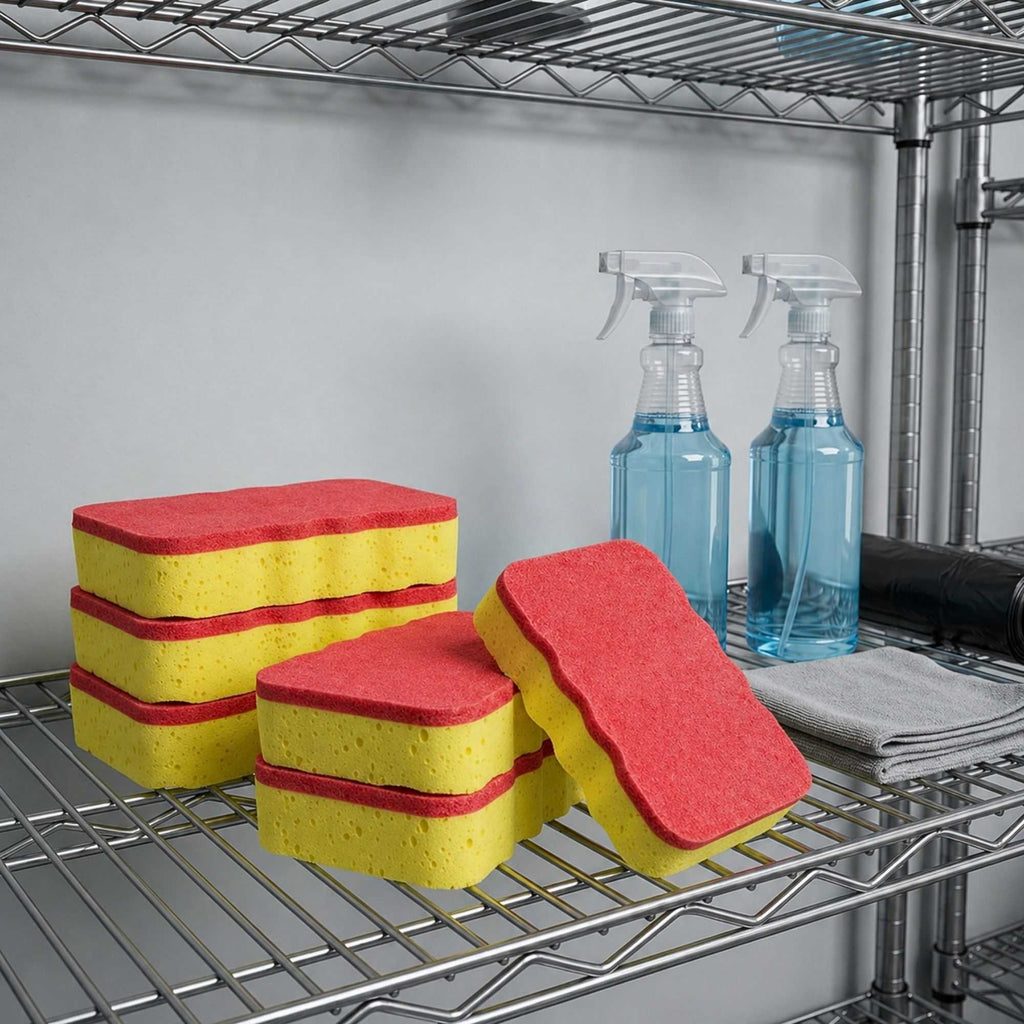 Clean Tek Professional Jumbo Yellow Grip Sponge / Red Scouring Pad Combo - 7 1/2" x 5" x 2" - 100 count box