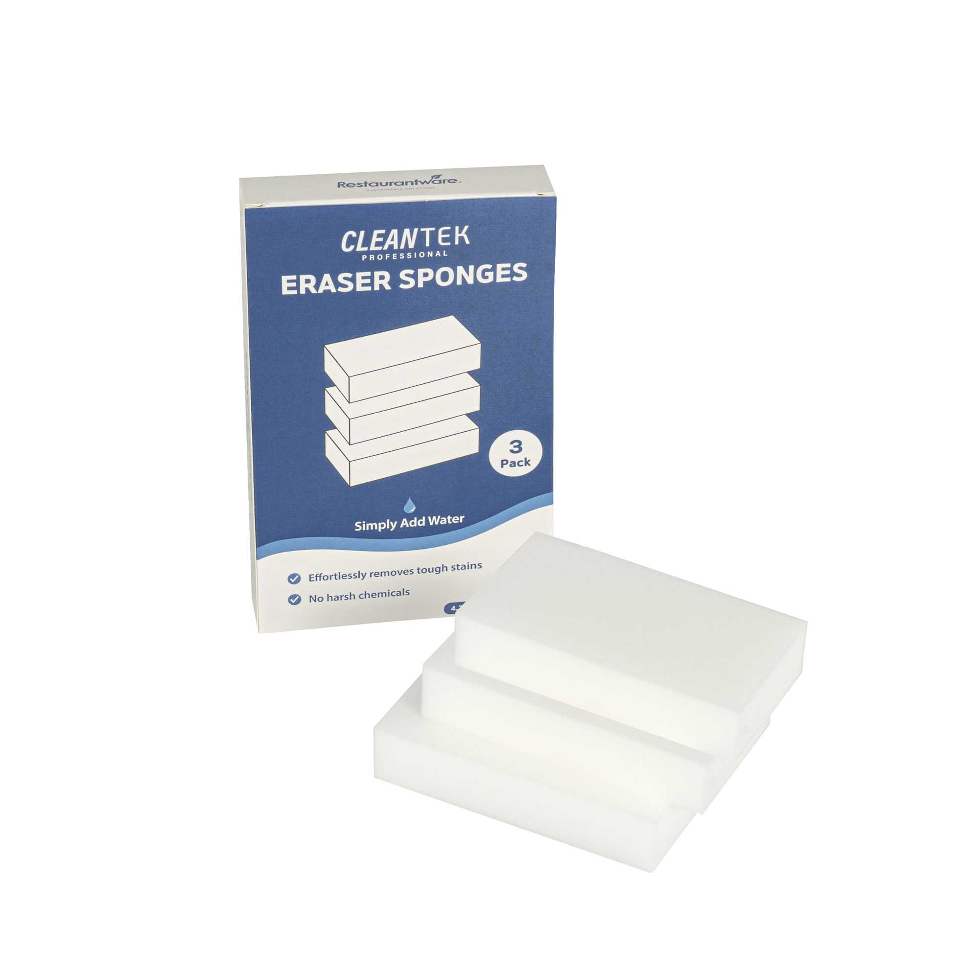 Clean Tek Professional White Eraser Sponge - 4 3/4" x 2 1/2" x 1" - 3 count box